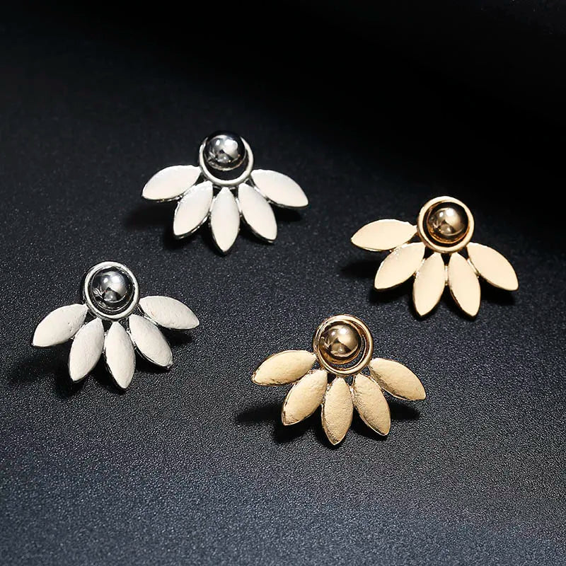 Rose Gold Double-Sided Flower Metal Stud Earrings for Women