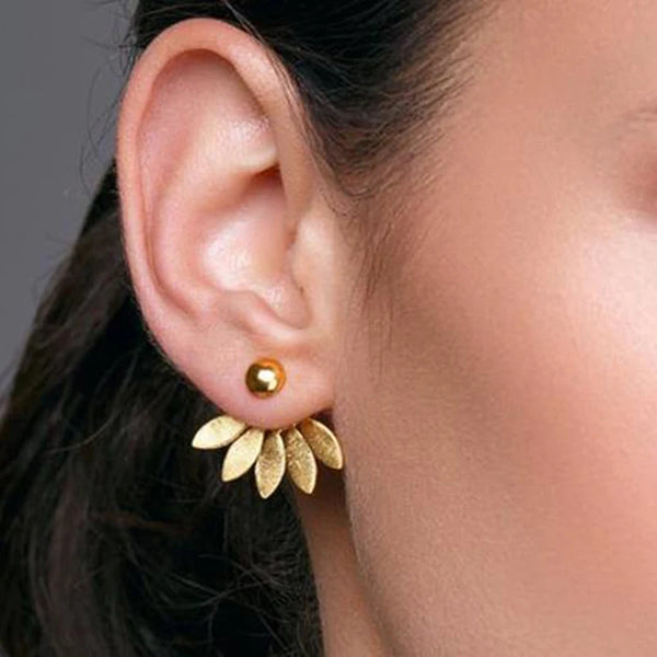 Rose Gold Double-Sided Flower Metal Stud Earrings for Women