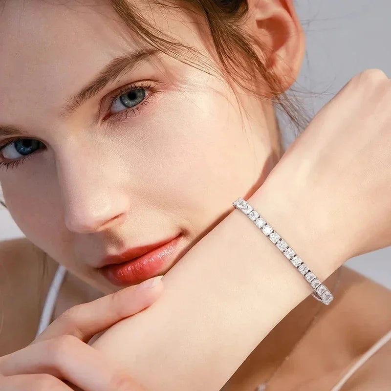 NKHOG 4mm Princess Cut Moissanite Tennis Bracelet | S925 Silver Unisex