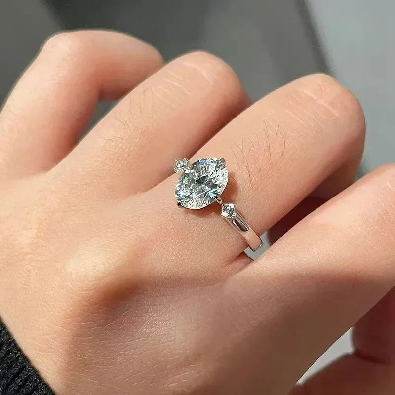 NKHOG 2Carat Oval Cut Moissanite Rings S925 Silver 18K Gold Plated for Women Engagement Wedding Bands Fine Jewelry GRA Certified