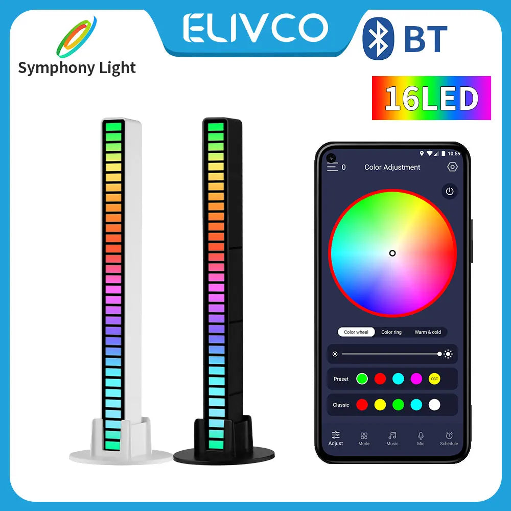 16 LEDS RGB LED Light Bar App Control Desktop Background Atmosphere Light Music Sync TV Wall Computer Game Bedroom Night Light