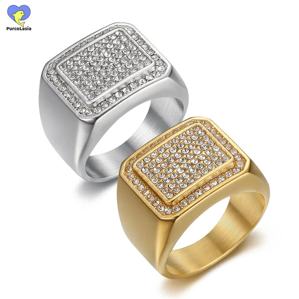 Men's Stainless Steel Rhinestone Hip Hop Punk Ring