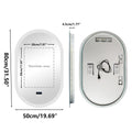 Oval LED Bathroom Mirror with Bluetooth Speaker Backlit Dimmable Wall Vanity Mirror, Digital Display, Antifog, 50x80cm, 120x60cm