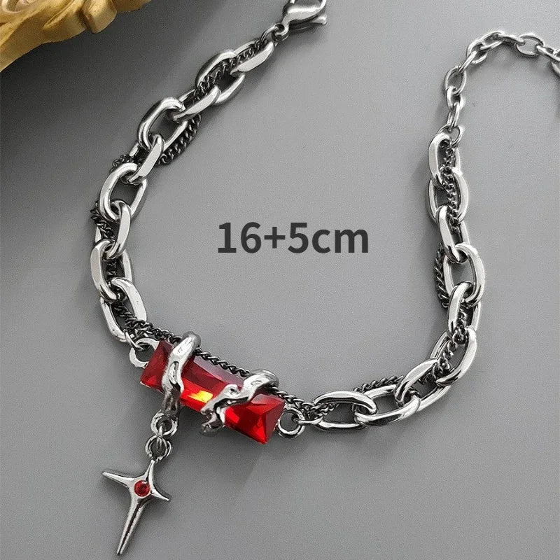 Retro Black Zircon Star Bracelet | Titanium Steel Unisex Goth Jewelry