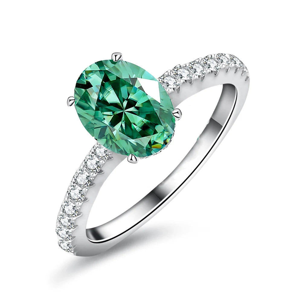 FIRERING 7x9MM Oval Teal Moissanite Ring | Certified S925 Silver Women's Wedding Ring