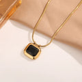 Retro Fashion Gold Color Stainless Steel Geometry Green Crystal Pendant Necklace for Women Luxury Emerald Collar Jewelry Gift