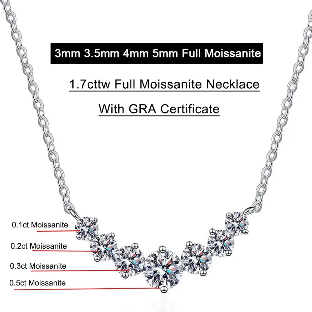 1.7ct 2.8ct 5ct D Color Moissanite Necklace Women Fine Jewelry 100% S925 Sterling Silver Smile Pendant Neck Chain Plated 18K GRA