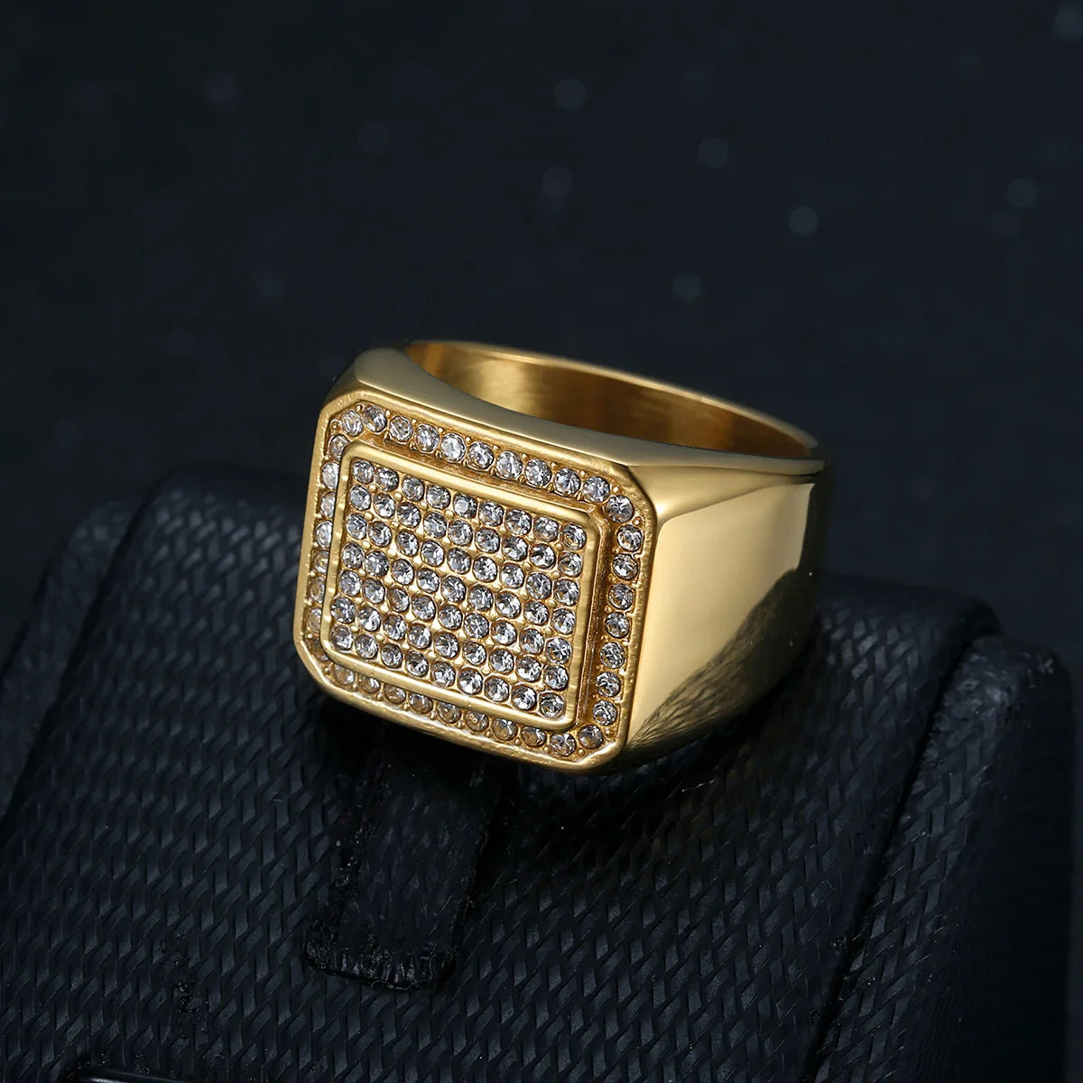 Men's Stainless Steel Rhinestone Hip Hop Punk Ring