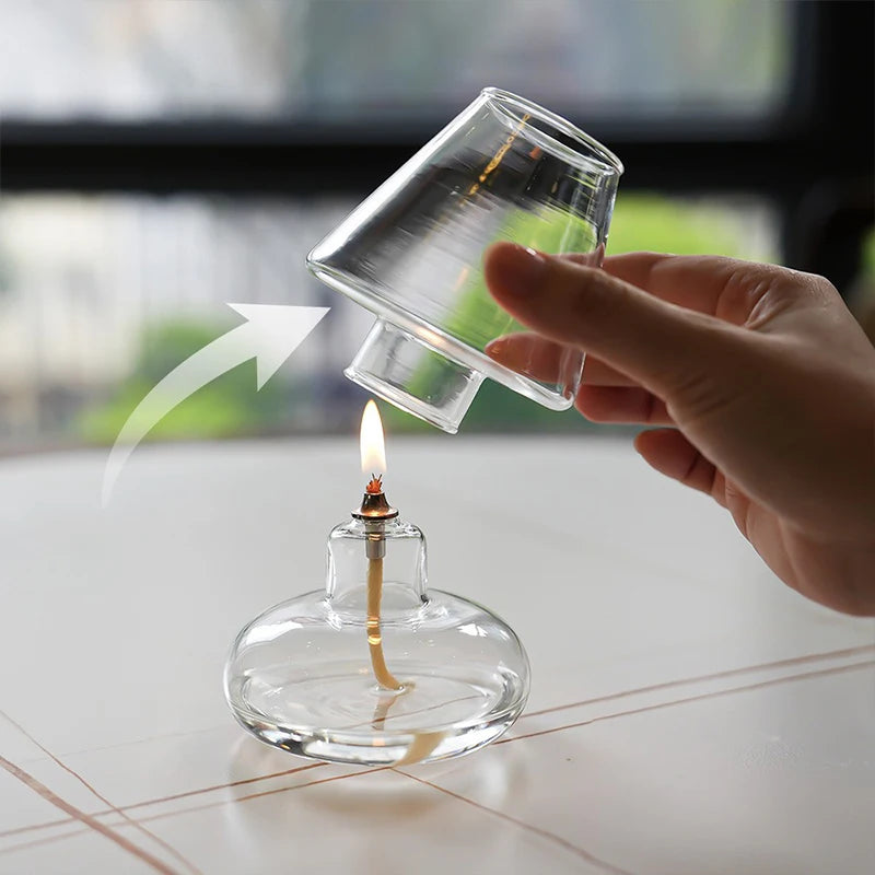 Clear Glass Oil Lamp Cover Candlestick Windproof Candle Holders Oil Lamp Lighting Lantern Lampshade Romantic Home Decor