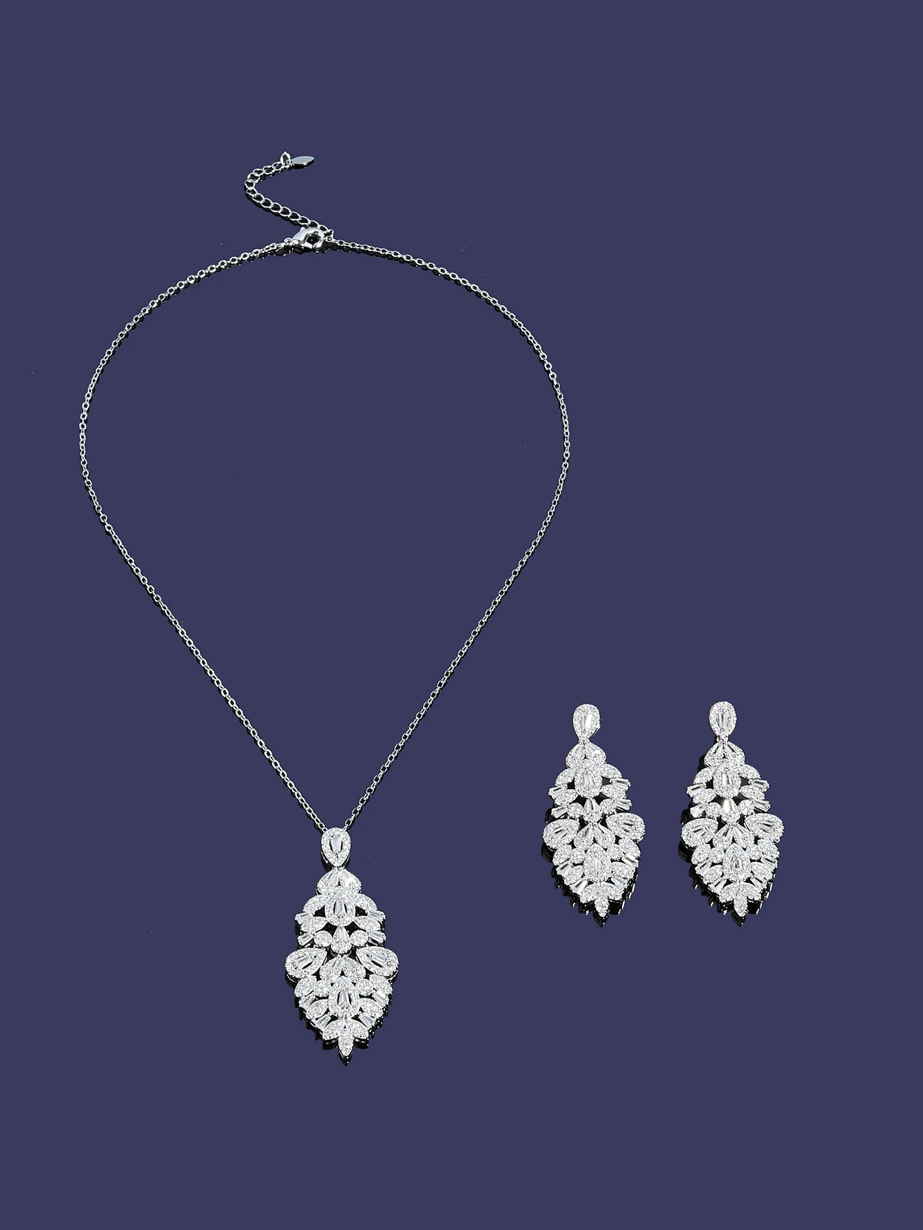 New Elegant Charms Gift Water Droplets Shape Cubic Zircon Necklace Earrings 2pcs Set For Women Wedding Anniversary Jewelry