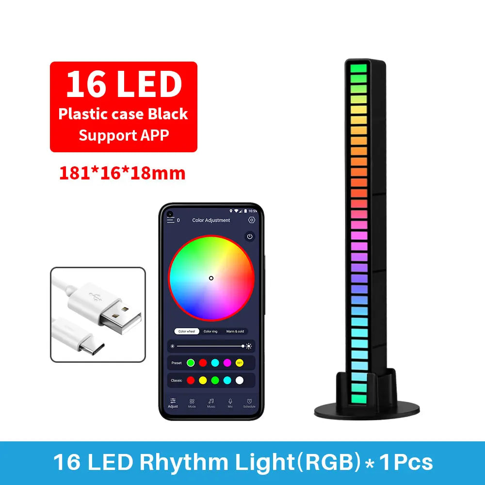 16 LEDS RGB LED Light Bar App Control Desktop Background Atmosphere Light Music Sync TV Wall Computer Game Bedroom Night Light