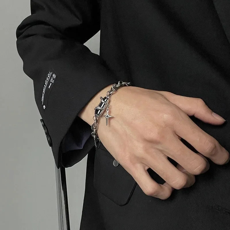 Retro Black Zircon Star Bracelet | Titanium Steel Unisex Goth Jewelry