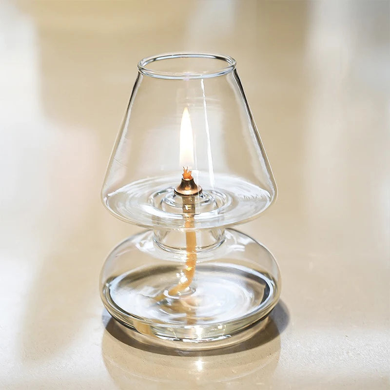 Clear Glass Oil Lamp Cover Candlestick Windproof Candle Holders Oil Lamp Lighting Lantern Lampshade Romantic Home Decor