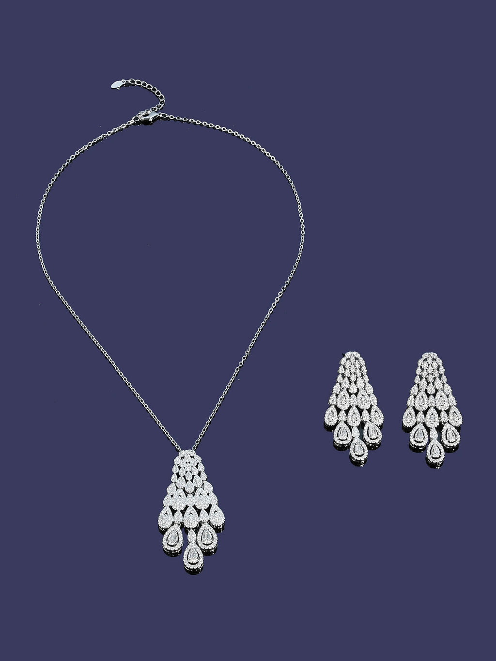 New Elegant Charms Gift Water Droplets Shape Cubic Zircon Necklace Earrings 2pcs Set For Women Wedding Anniversary Jewelry
