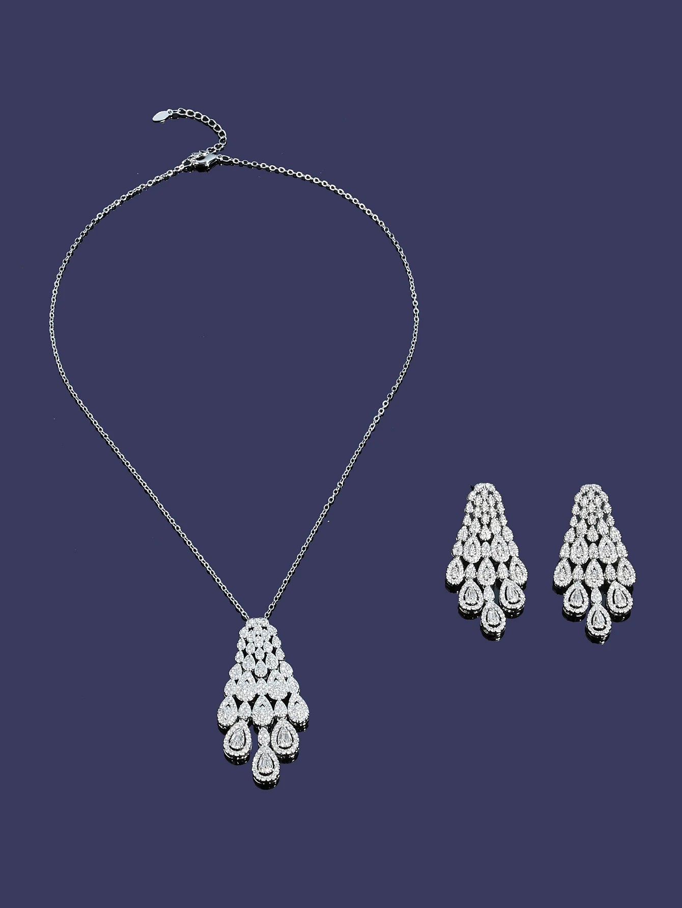 New Elegant Charms Gift Water Droplets Shape Cubic Zircon Necklace Earrings 2pcs Set For Women Wedding Anniversary Jewelry