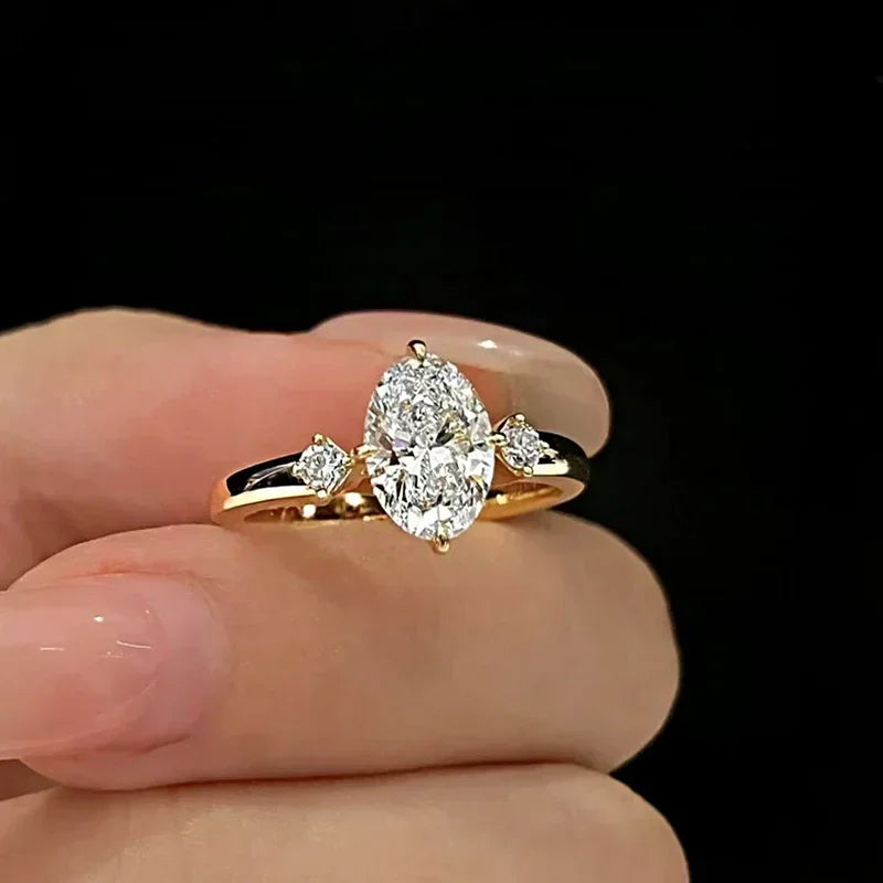 NKHOG 2Carat Oval Cut Moissanite Rings S925 Silver 18K Gold Plated for Women Engagement Wedding Bands Fine Jewelry GRA Certified