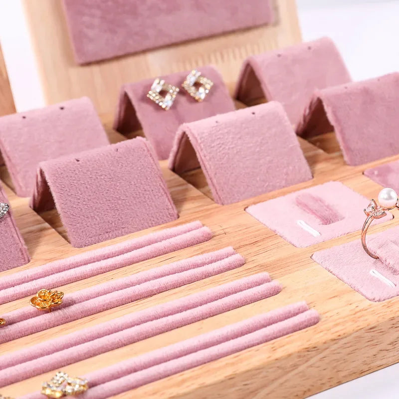 Jewelry Display Tray Necklace Pendant Bracelet Chain Holder Ring Earrings Stud Organizer Jewelry Display Props Entire Set
