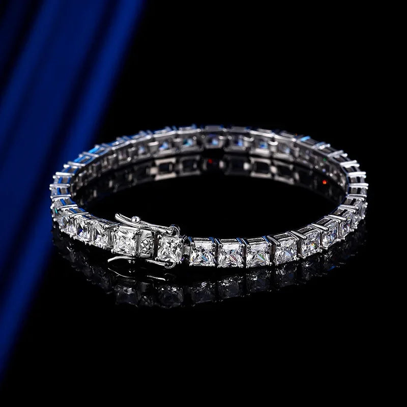 NKHOG 4mm Princess Cut Moissanite Tennis Bracelet | S925 Silver Unisex