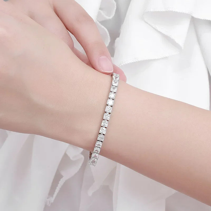 NKHOG 4mm Princess Cut Moissanite Tennis Bracelet | S925 Silver Unisex