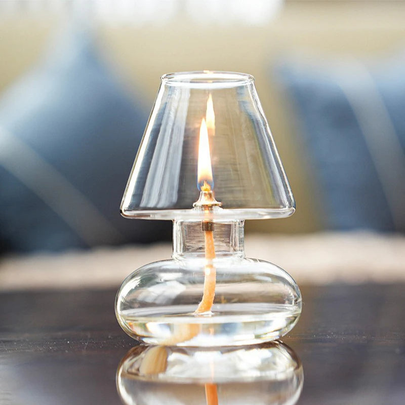 Clear Glass Oil Lamp Cover Candlestick Windproof Candle Holders Oil Lamp Lighting Lantern Lampshade Romantic Home Decor