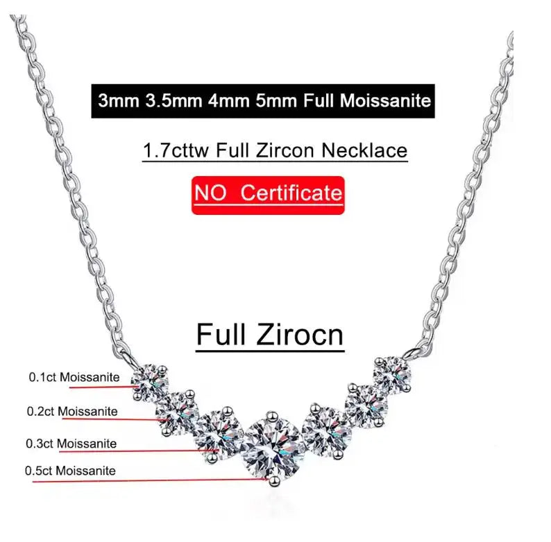 1.7ct 2.8ct 5ct D Color Moissanite Necklace Women Fine Jewelry 100% S925 Sterling Silver Smile Pendant Neck Chain Plated 18K GRA