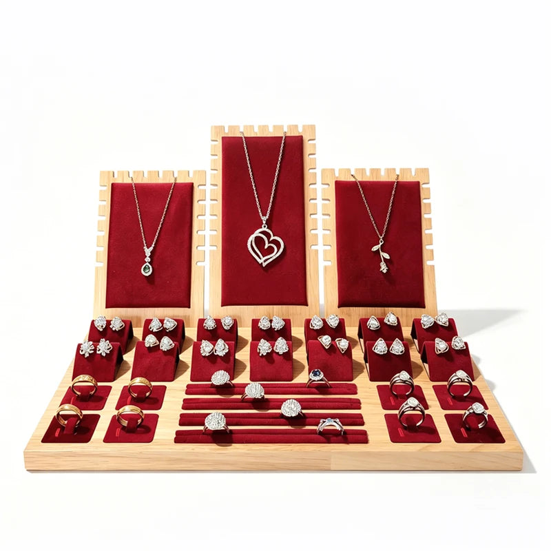 Jewelry Display Tray Necklace Pendant Bracelet Chain Holder Ring Earrings Stud Organizer Jewelry Display Props Entire Set