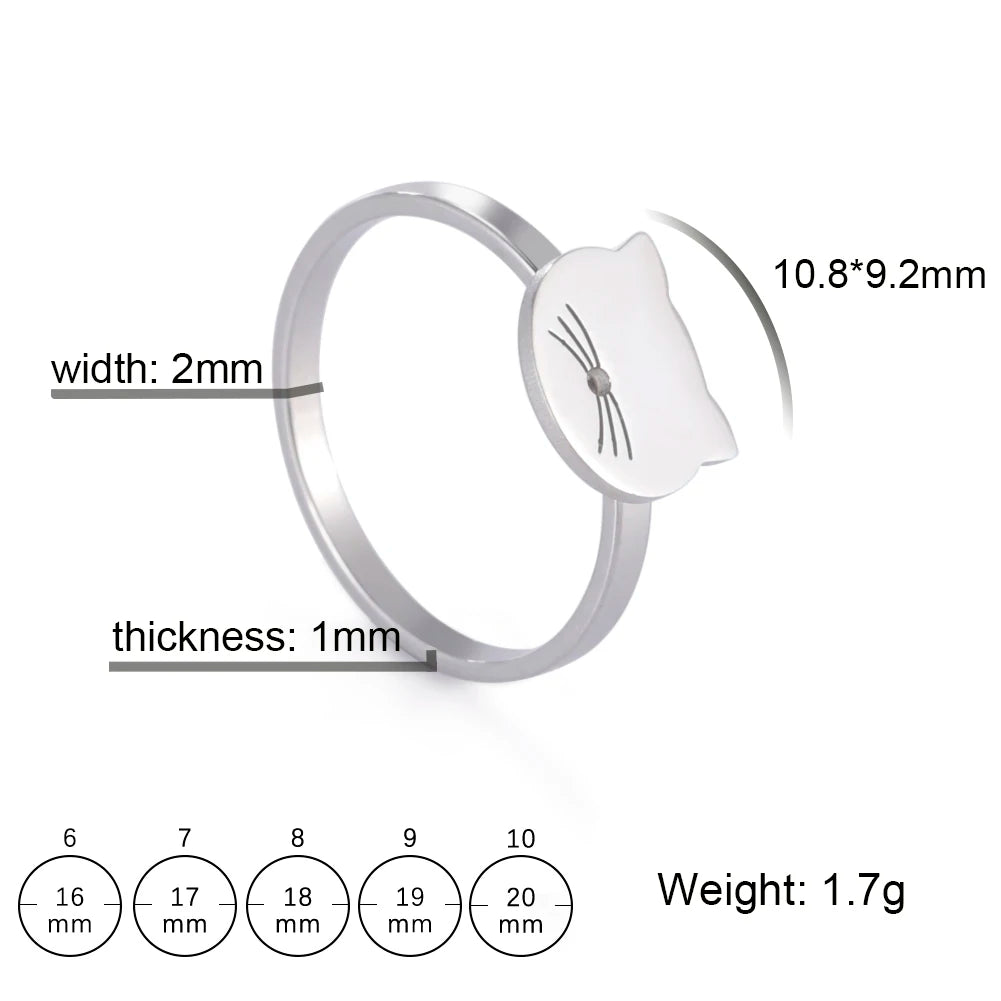 Skyrim Cute Small Cat Shaped Rings for Girls Women Stainless Steel Minimalist Rings Jewelry Birthday Anniversary Gifts Wholesale