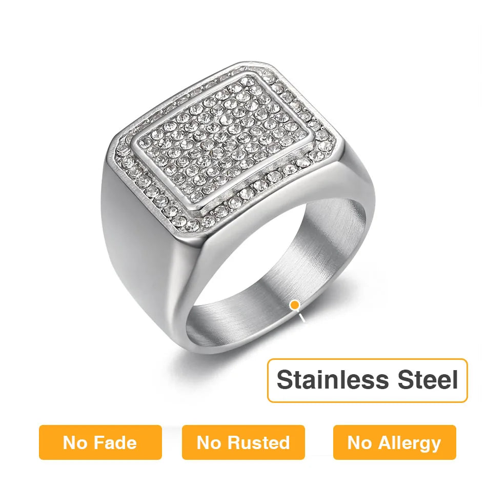 Men's Stainless Steel Rhinestone Hip Hop Punk Ring