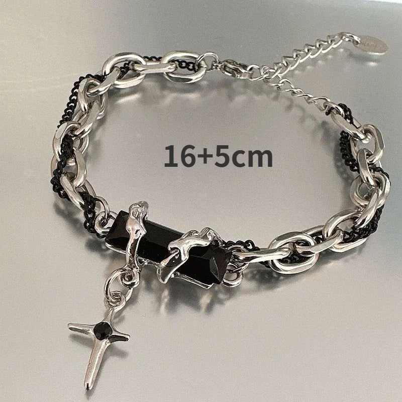 Retro Black Zircon Star Bracelet | Titanium Steel Unisex Goth Jewelry