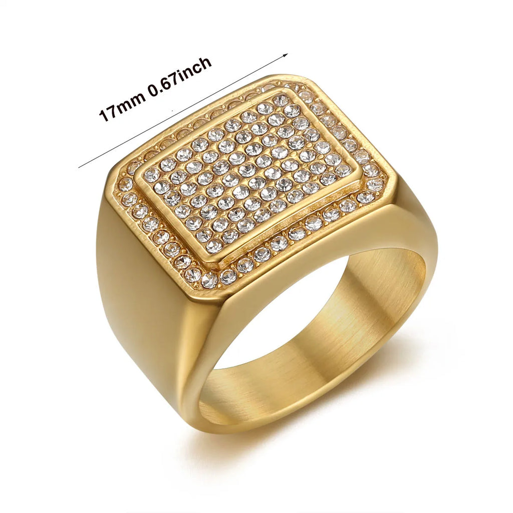Men's Stainless Steel Rhinestone Hip Hop Punk Ring