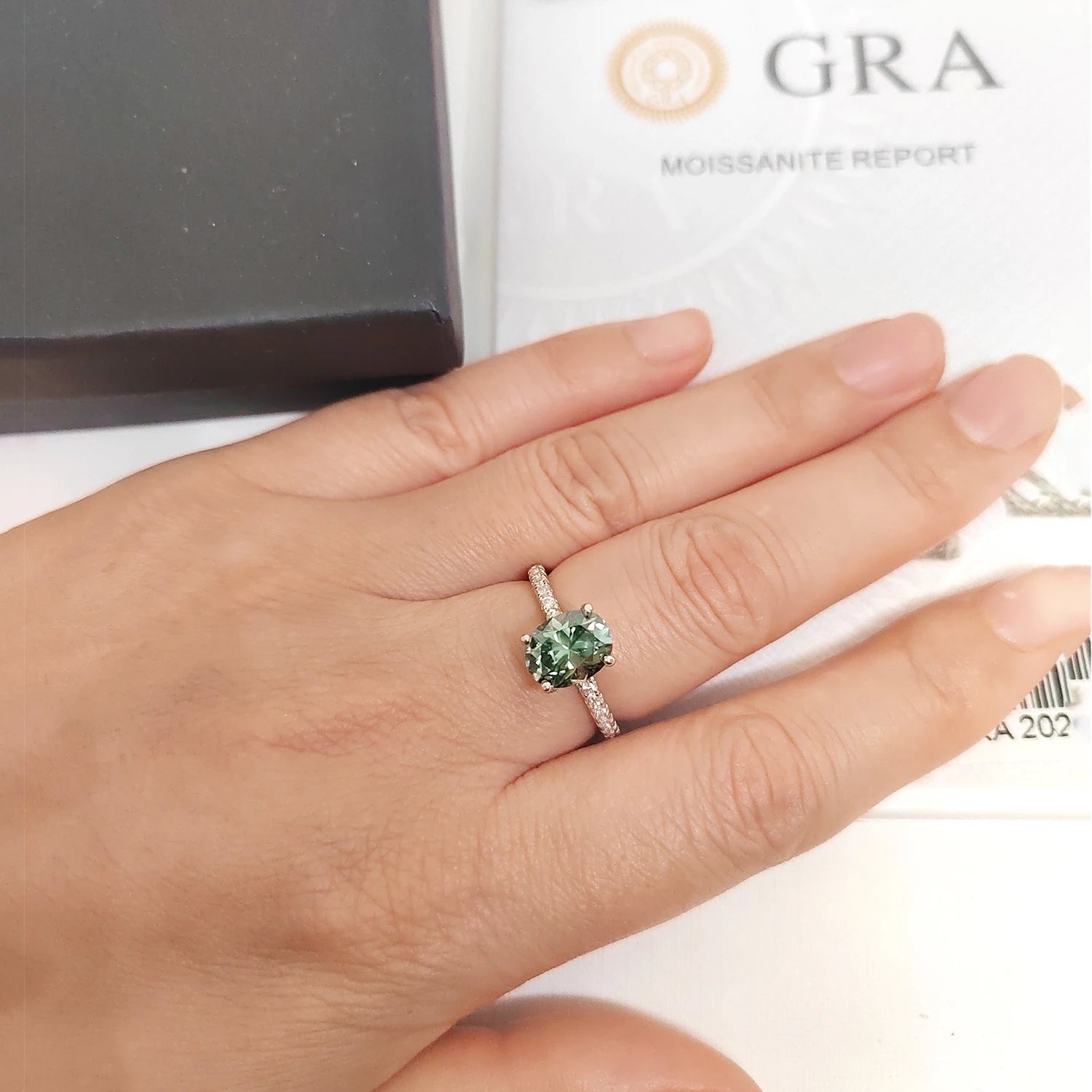FIRERING 7x9MM Oval Teal Moissanite Ring | Certified S925 Silver Women's Wedding Ring