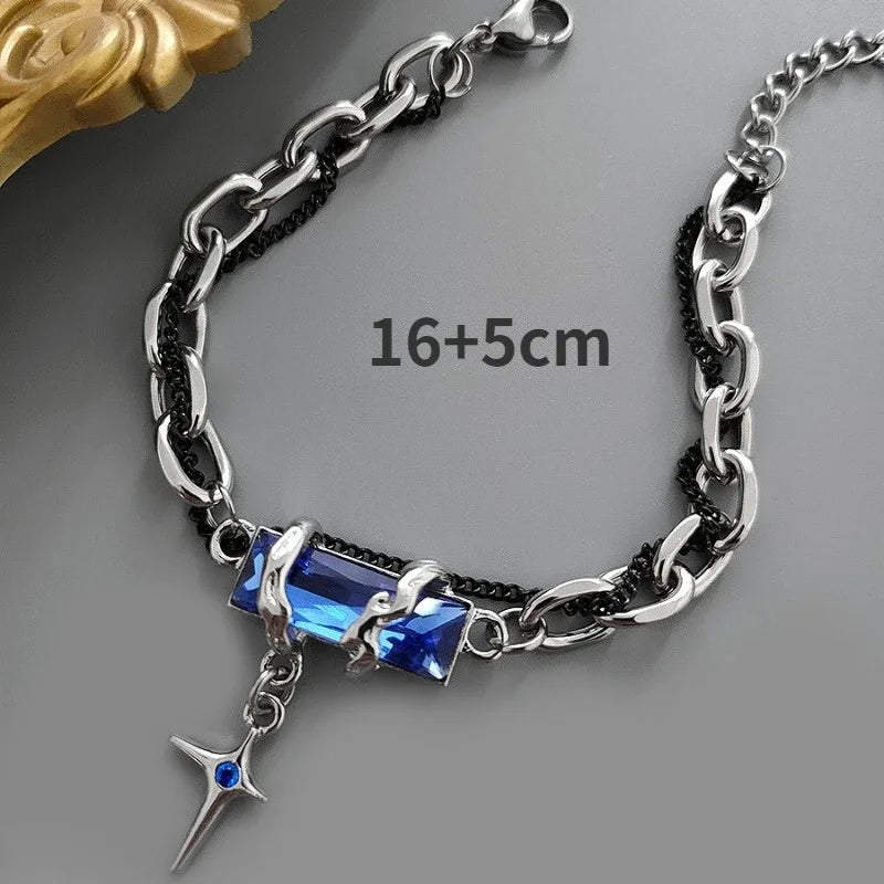 Retro Black Zircon Star Bracelet | Titanium Steel Unisex Goth Jewelry