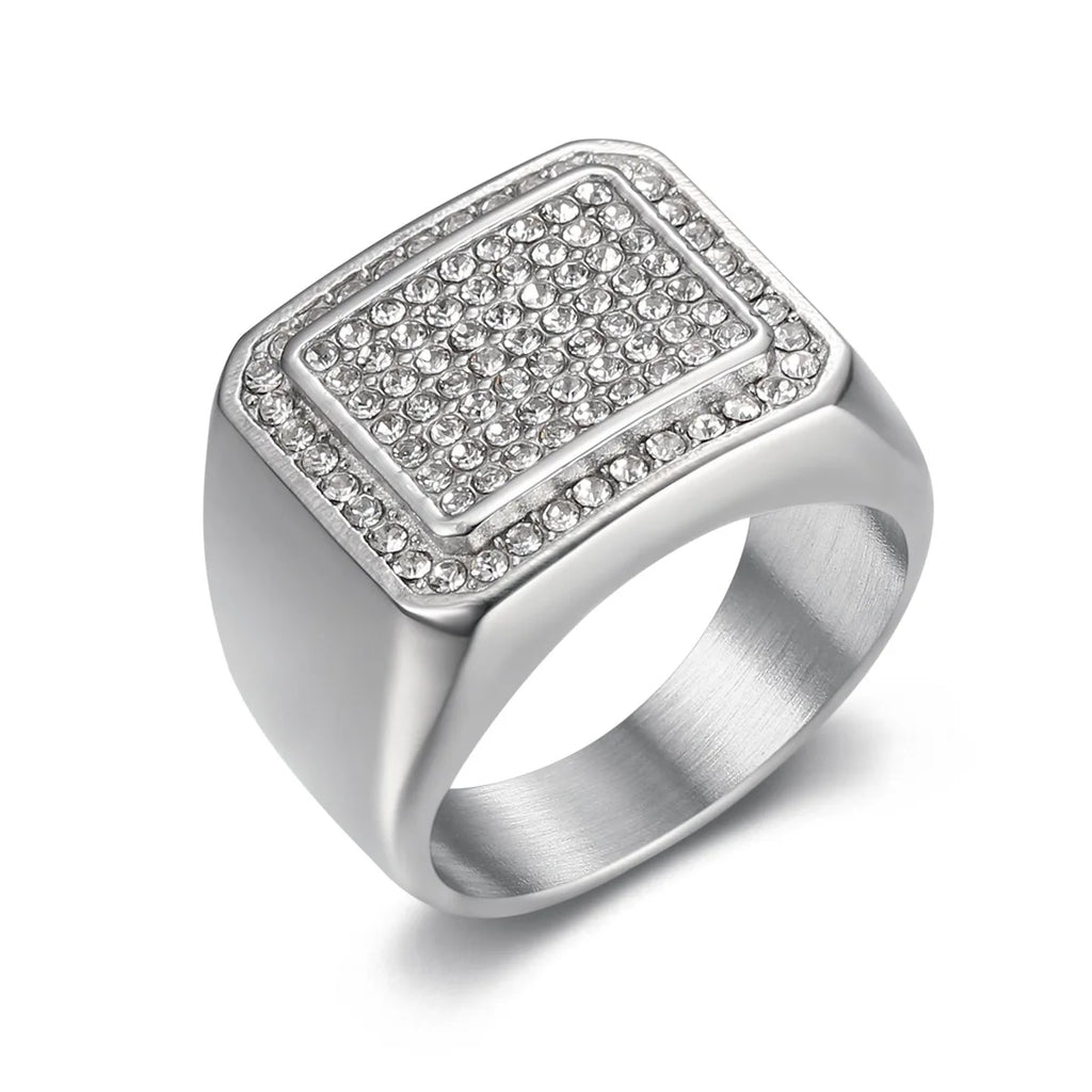Men's Stainless Steel Rhinestone Hip Hop Punk Ring