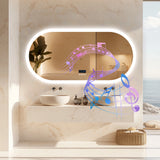 Oval LED Bathroom Mirror with Bluetooth Speaker Backlit Dimmable Wall Vanity Mirror, Digital Display, Antifog, 50x80cm, 120x60cm