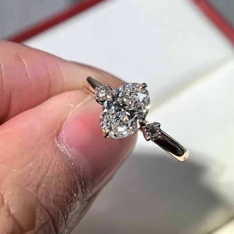 NKHOG 2Carat Oval Cut Moissanite Rings S925 Silver 18K Gold Plated for Women Engagement Wedding Bands Fine Jewelry GRA Certified