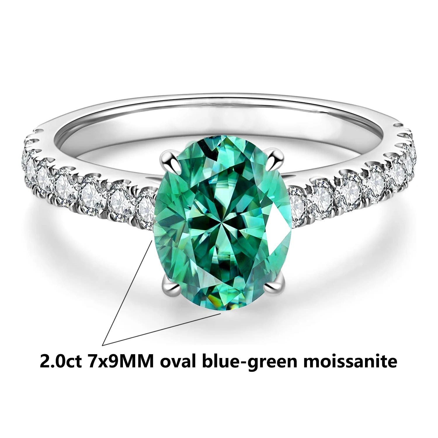 FIRERING 7x9MM Oval Teal Moissanite Ring | Certified S925 Silver Women's Wedding Ring