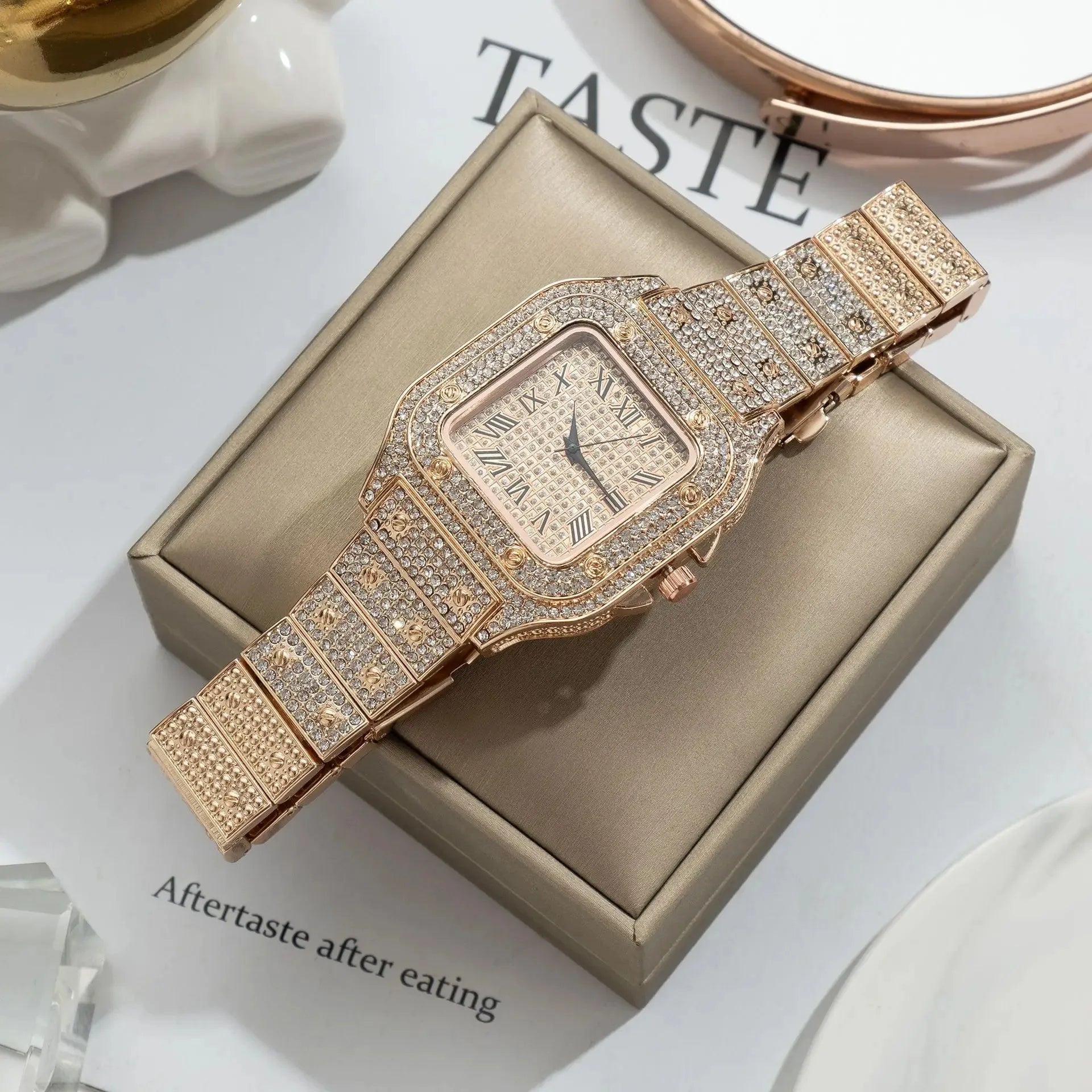 UTHAI L77 Luxury Gold Square Diamond Men's Quartz Watch