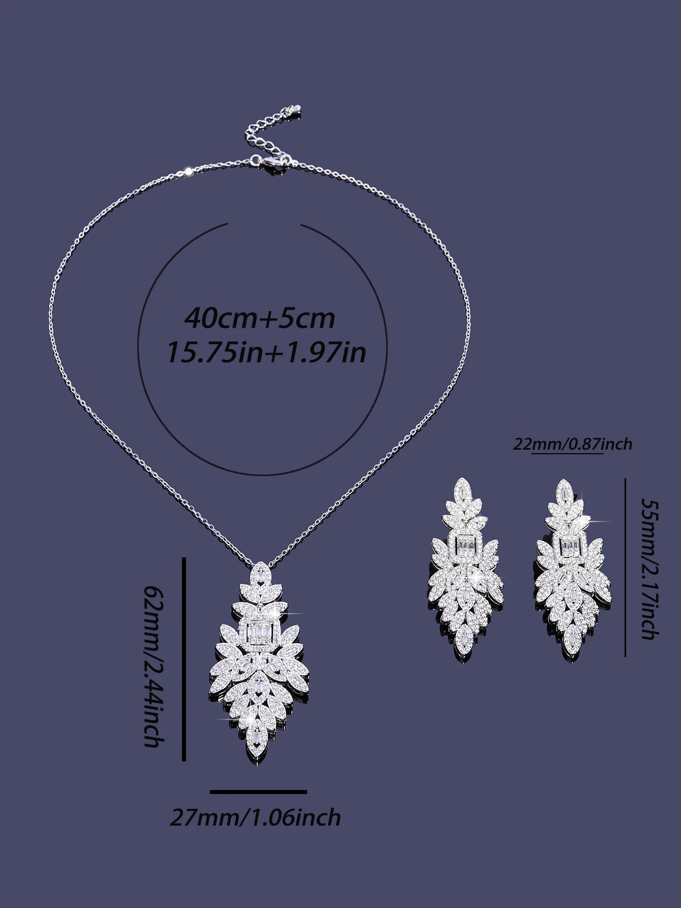 New Elegant Charms Gift Water Droplets Shape Cubic Zircon Necklace Earrings 2pcs Set For Women Wedding Anniversary Jewelry