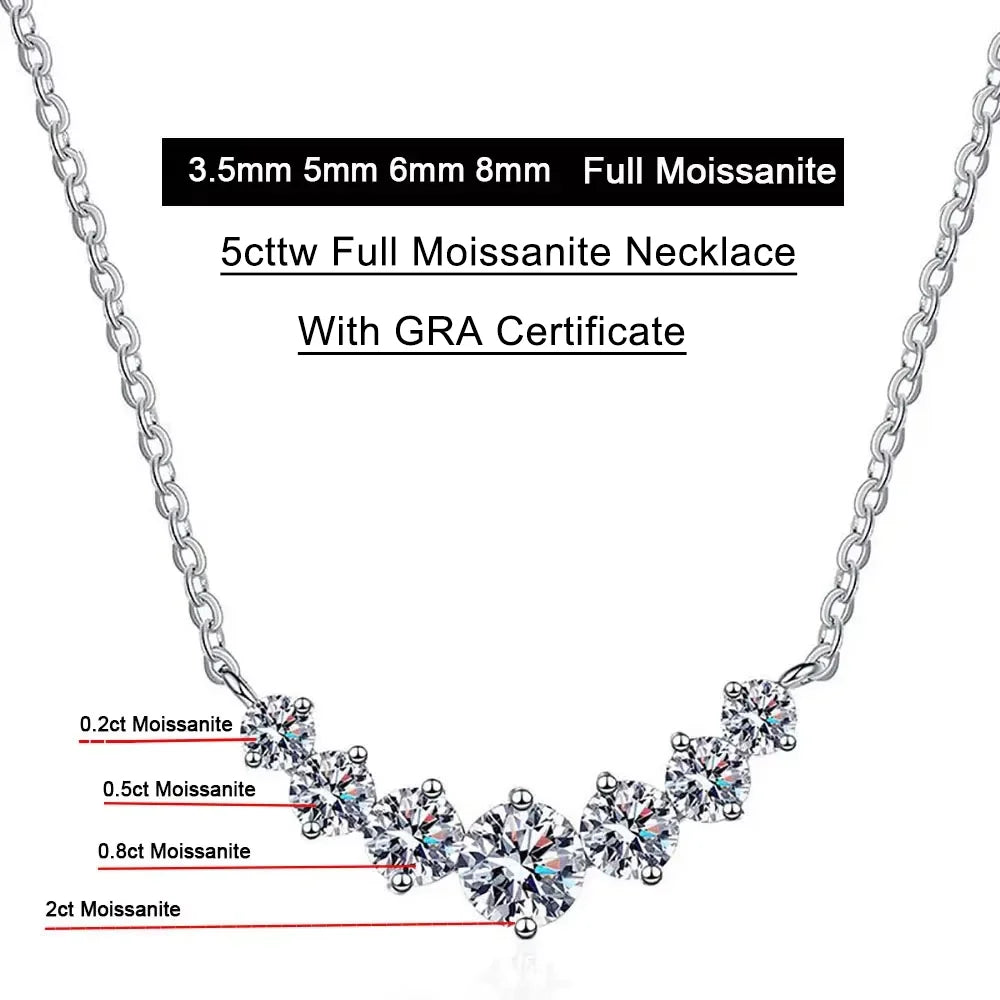 1.7ct 2.8ct 5ct D Color Moissanite Necklace Women Fine Jewelry 100% S925 Sterling Silver Smile Pendant Neck Chain Plated 18K GRA