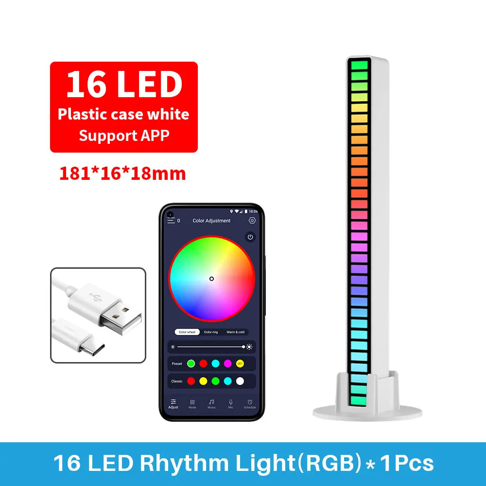 16 LEDS RGB LED Light Bar App Control Desktop Background Atmosphere Light Music Sync TV Wall Computer Game Bedroom Night Light