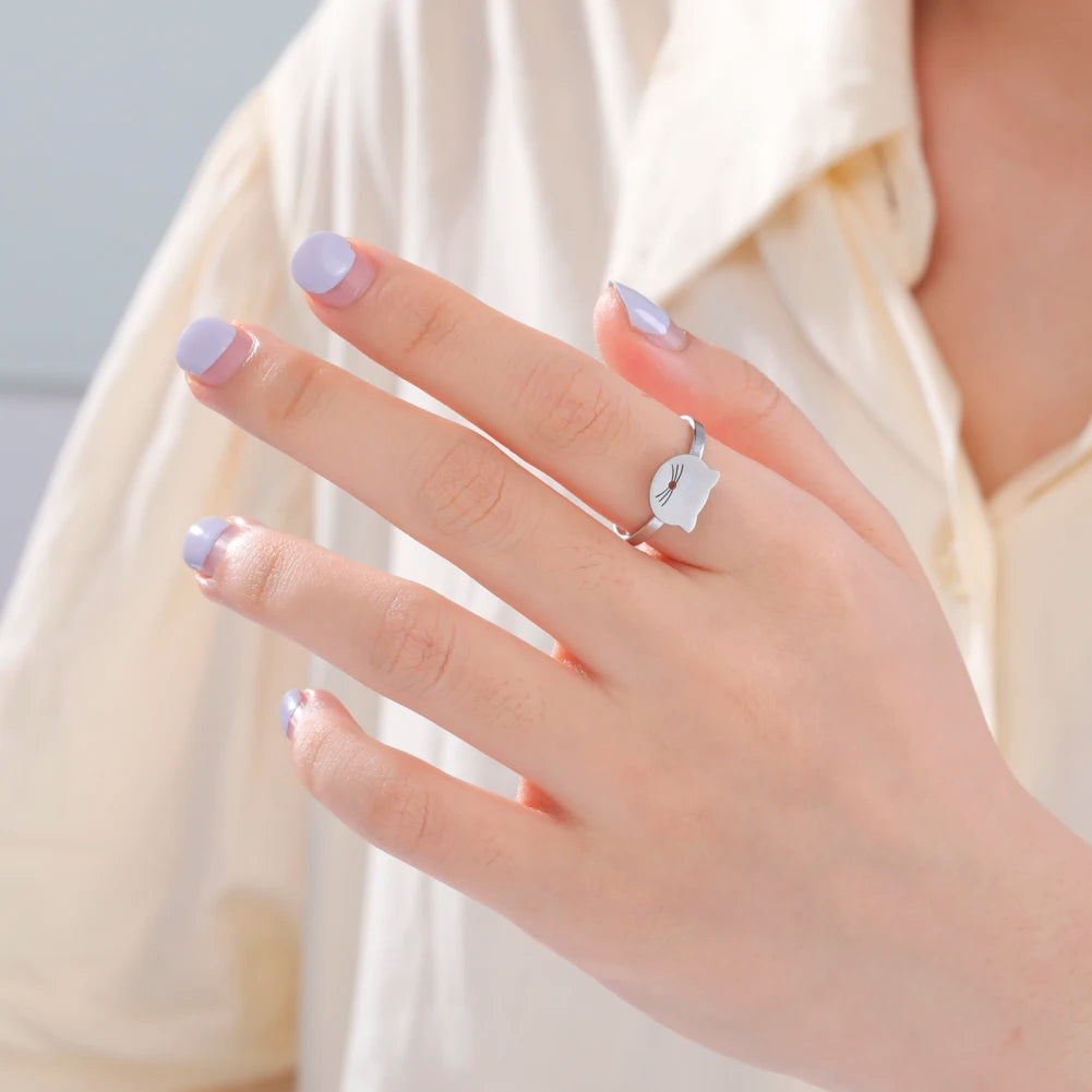 Skyrim Cute Small Cat Shaped Rings for Girls Women Stainless Steel Minimalist Rings Jewelry Birthday Anniversary Gifts Wholesale