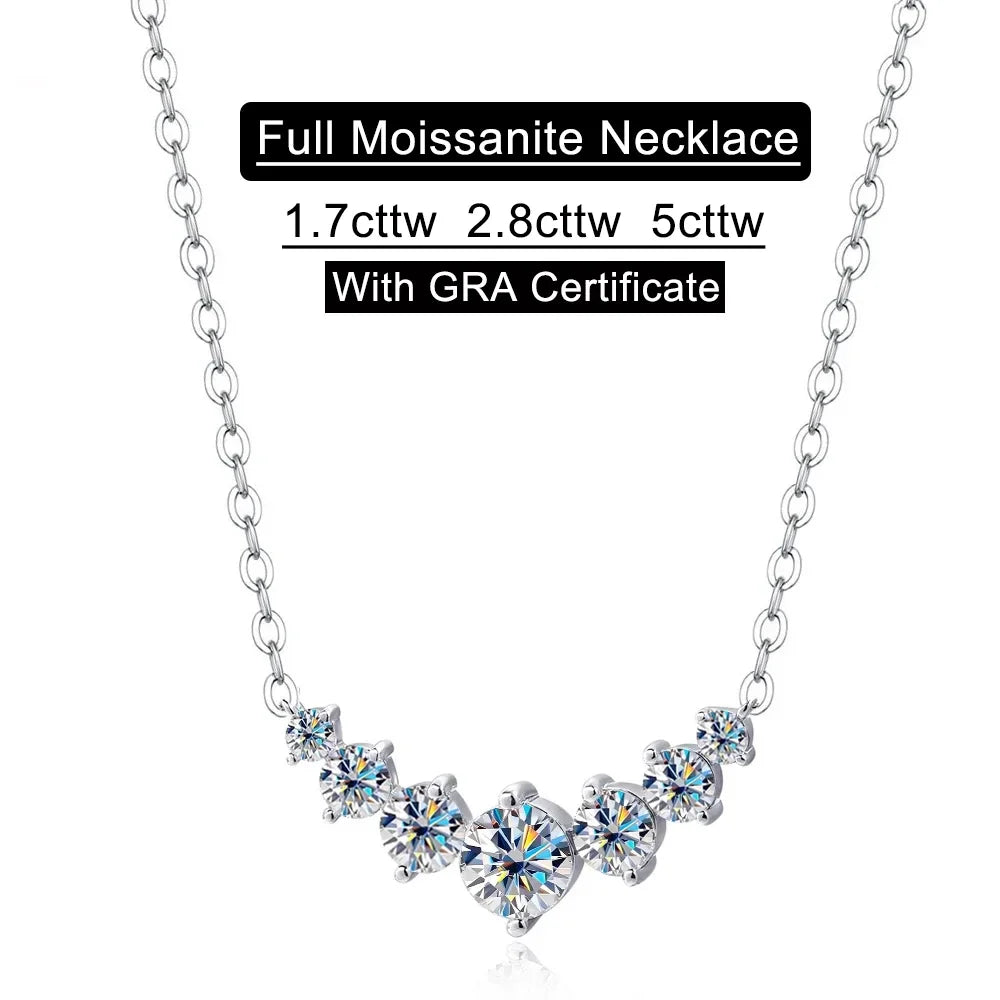 1.7ct 2.8ct 5ct D Color Moissanite Necklace Women Fine Jewelry 100% S925 Sterling Silver Smile Pendant Neck Chain Plated 18K GRA