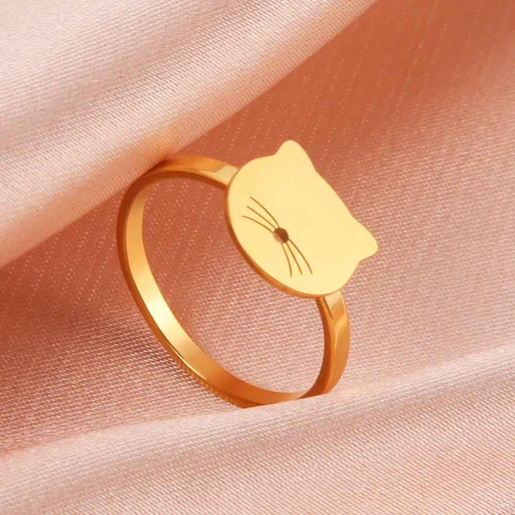 Skyrim Cute Small Cat Shaped Rings for Girls Women Stainless Steel Minimalist Rings Jewelry Birthday Anniversary Gifts Wholesale