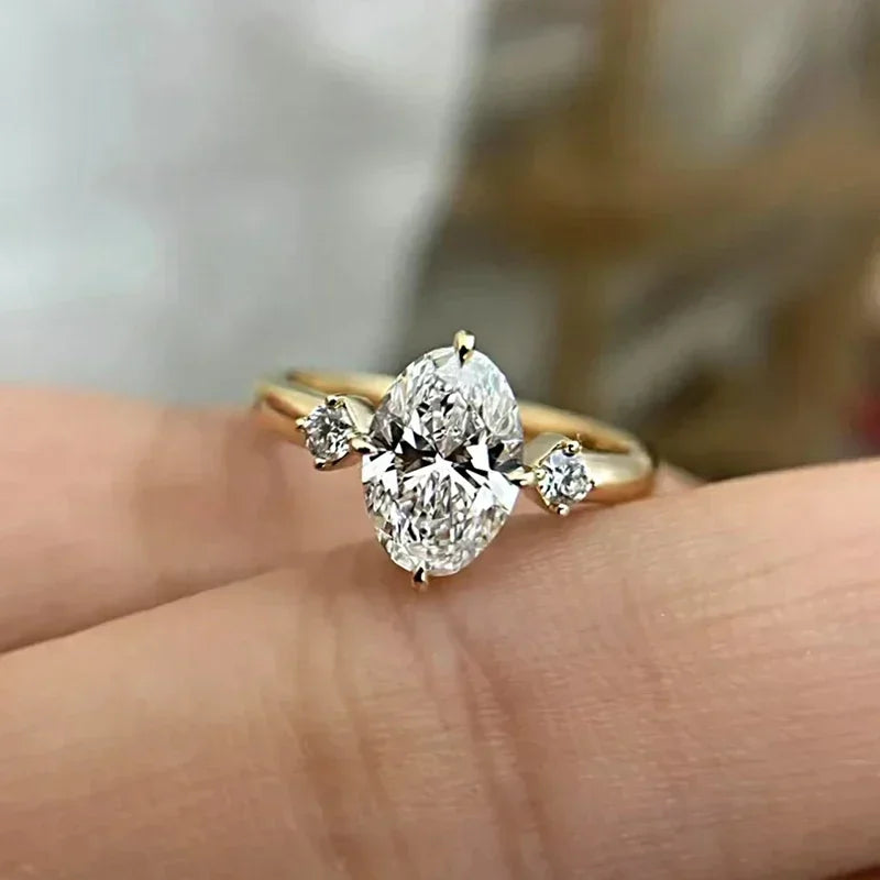 NKHOG 2Carat Oval Cut Moissanite Rings S925 Silver 18K Gold Plated for Women Engagement Wedding Bands Fine Jewelry GRA Certified